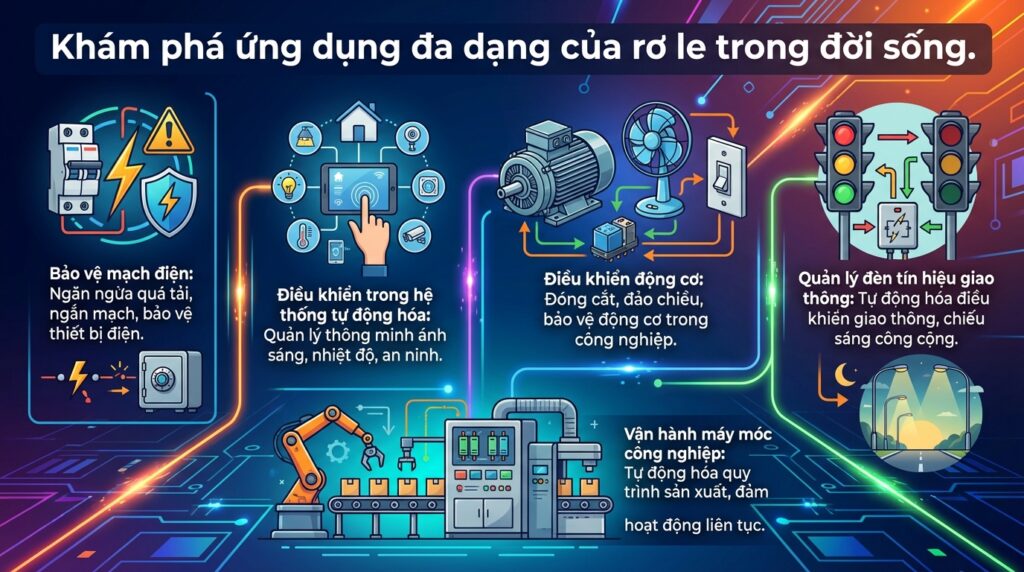 Khám phá ứng dụng đa dạng của rơ le trong đời sống.