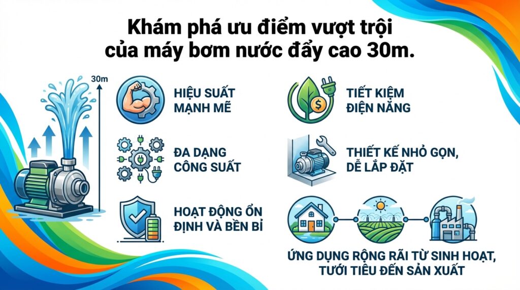 Khám phá ưu điểm vượt trội của máy bơm nước đẩy cao 30m.