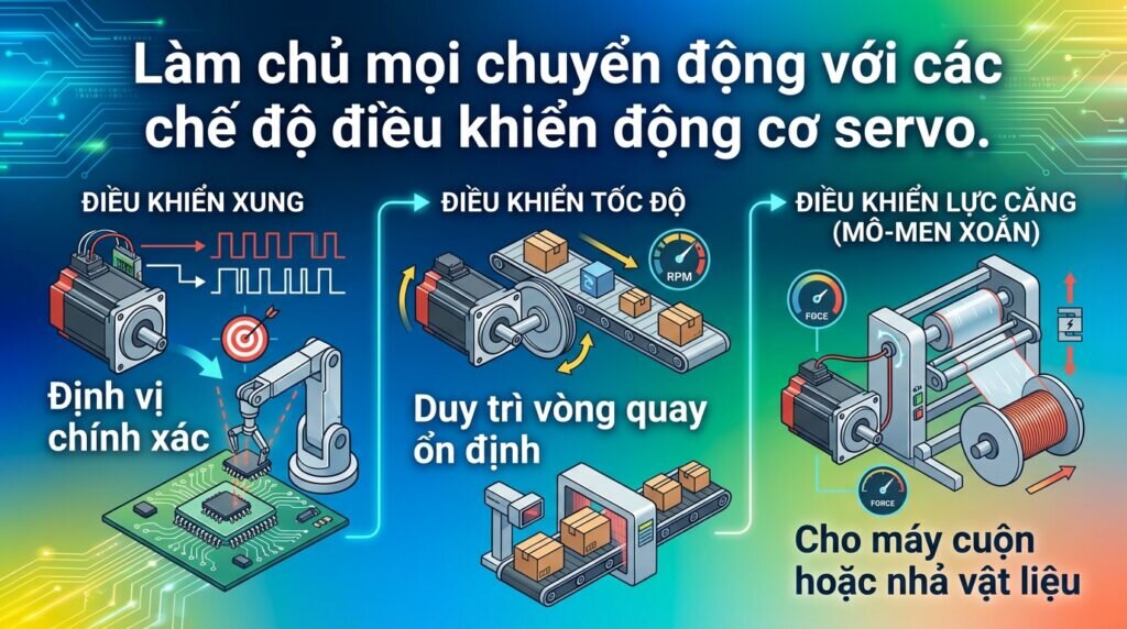 Làm chủ mọi chuyển động với các chế độ điều khiển động cơ servo.