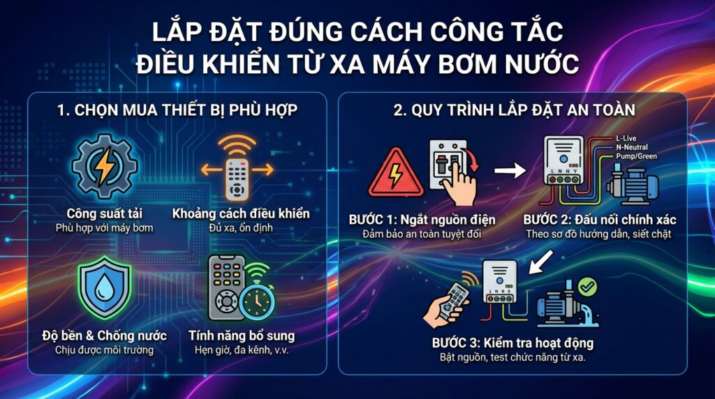 Lắp đặt đúng cách công tắc điều khiển từ xa máy bơm nước.