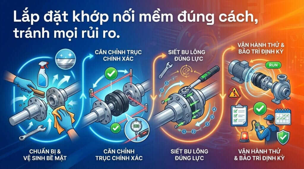 Lắp đặt khớp nối mềm đúng cách, tránh mọi rủi ro.