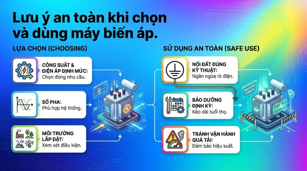 Lưu ý an toàn khi chọn và dùng máy biến áp.