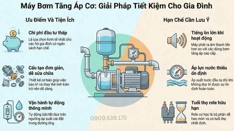 Máy bơm tăng áp cơ học, giải pháp tiết kiệm cho gia đình.