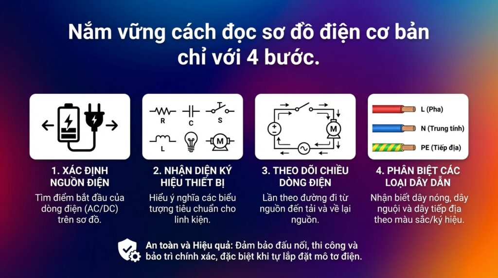 Nắm vững cách đọc sơ đồ điện cơ bản chỉ với 4 bước.