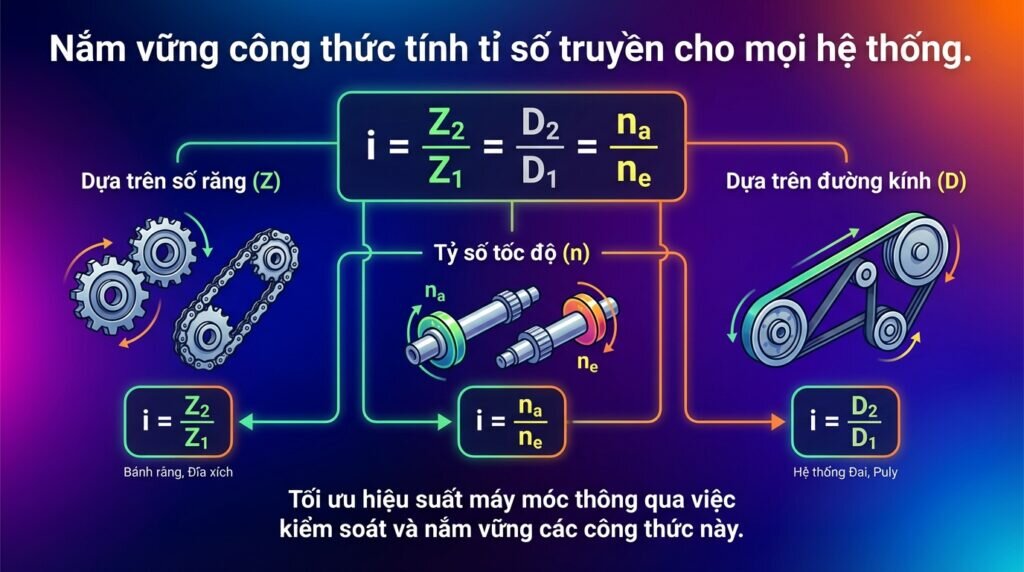 Nắm vững công thức tính tỉ số truyền cho mọi hệ thống.
