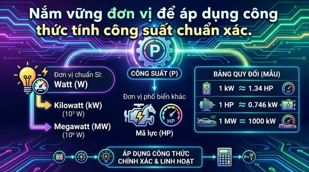 Nắm vững đơn vị để áp dụng công thức tính công suất chuẩn xác.