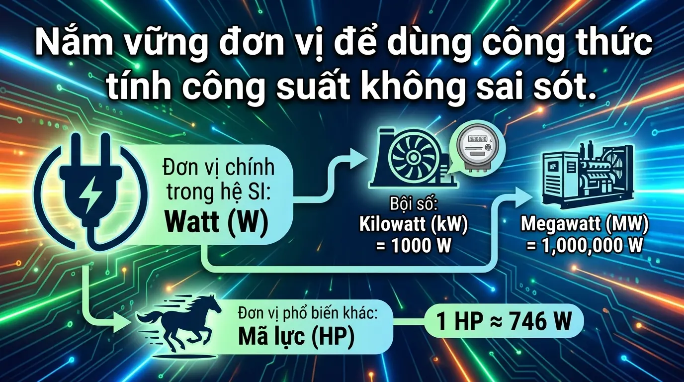 Nắm vững đơn vị để dùng công thức tính công suất không sai sót.