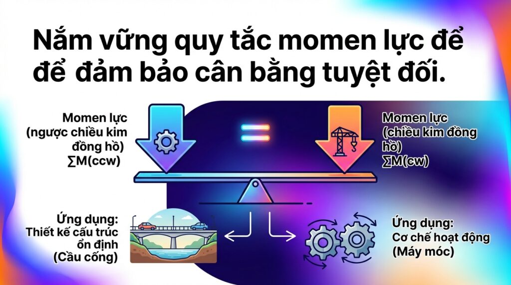 Nắm vững quy tắc momen lực để đảm bảo cân bằng tuyệt đối.