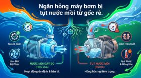 Ngăn hỏng máy bơm bị tụt nước mồi từ gốc rễ.