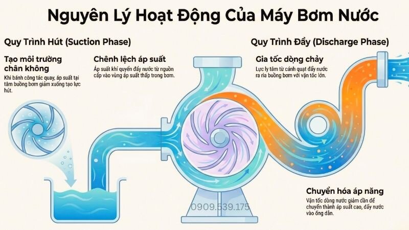 Nguyên lý hoạt động của máy bơm nước.