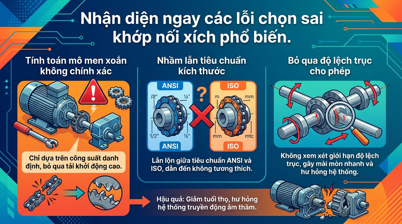 Nhận diện ngay các lỗi chọn sai khớp nối xích phổ biến.