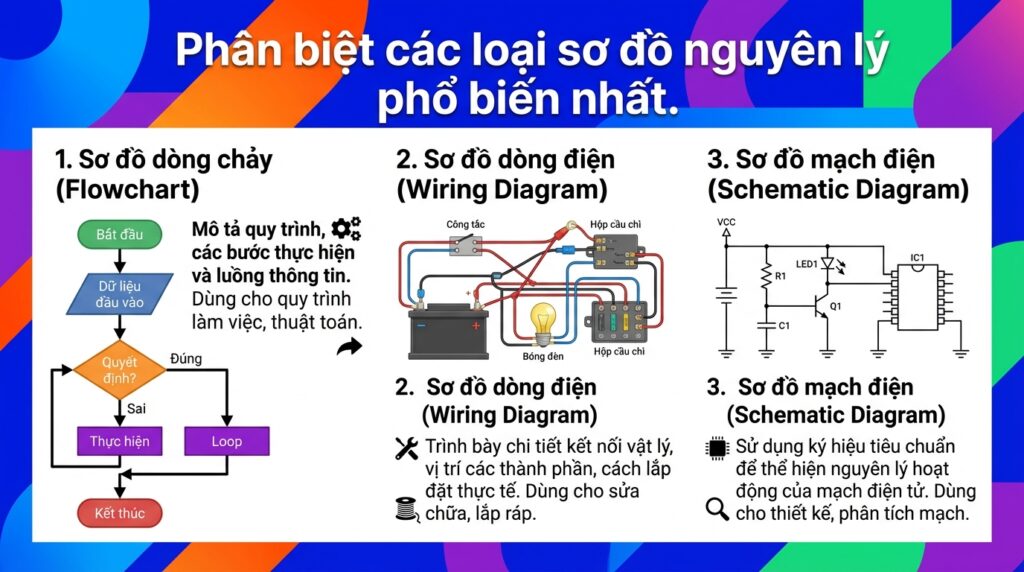 Phân biệt các loại sơ đồ nguyên lý phổ biến nhất.