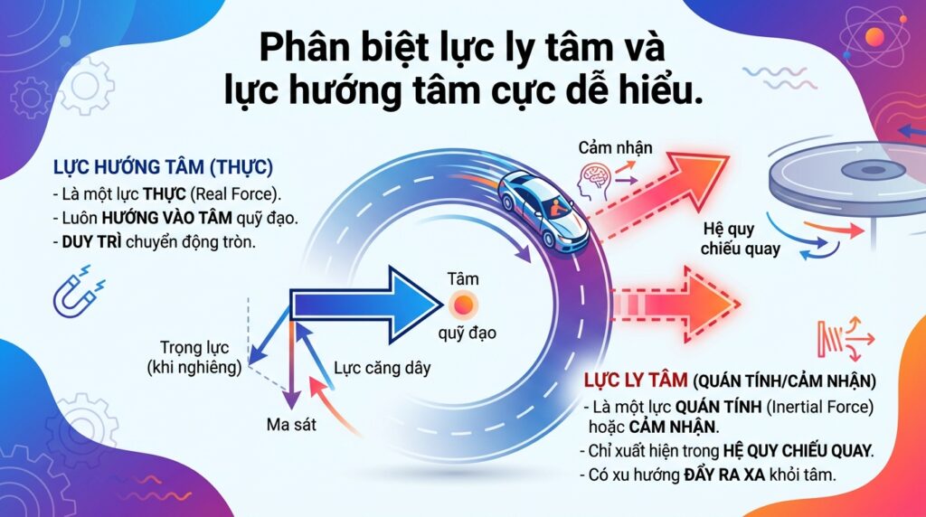 Phân biệt lực ly tâm và lực hướng tâm cực dễ hiểu.