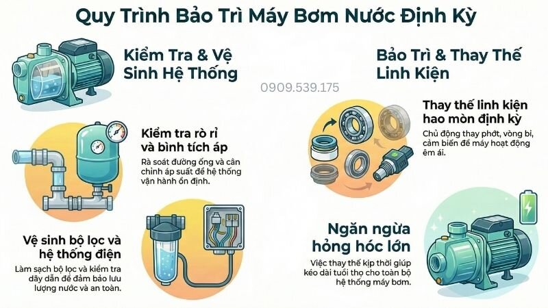 Quy trình bảo trì máy bơm nước định kì.