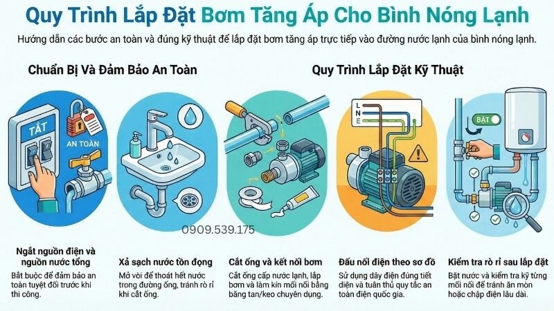 Quy trình lắp đặt bơm tăng áp cho bình nóng lạnh.