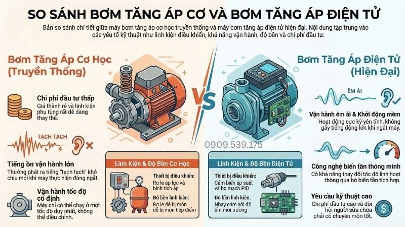 So sánh bơm tăng áp cơ và bơm tăng áp điện tử.