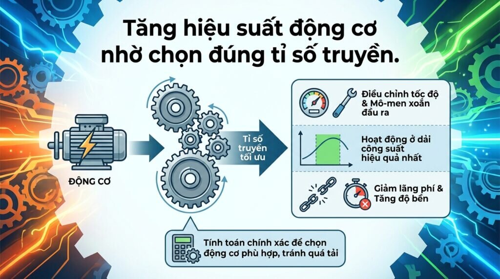Tăng hiệu suất động cơ nhờ chọn đúng tỉ số truyền.