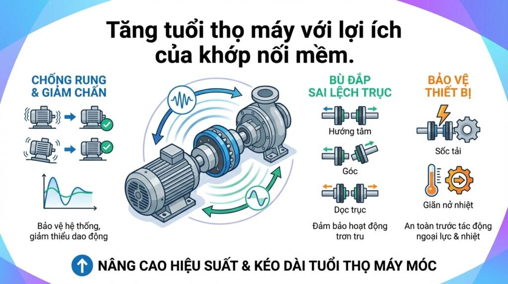 Tăng tuổi thọ máy với lợi ích của khớp nối mềm.