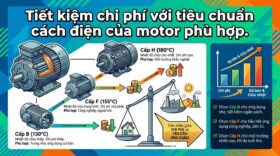 Tiết kiệm chi phí với tiêu chuẩn cách điện của motor phù hợp.