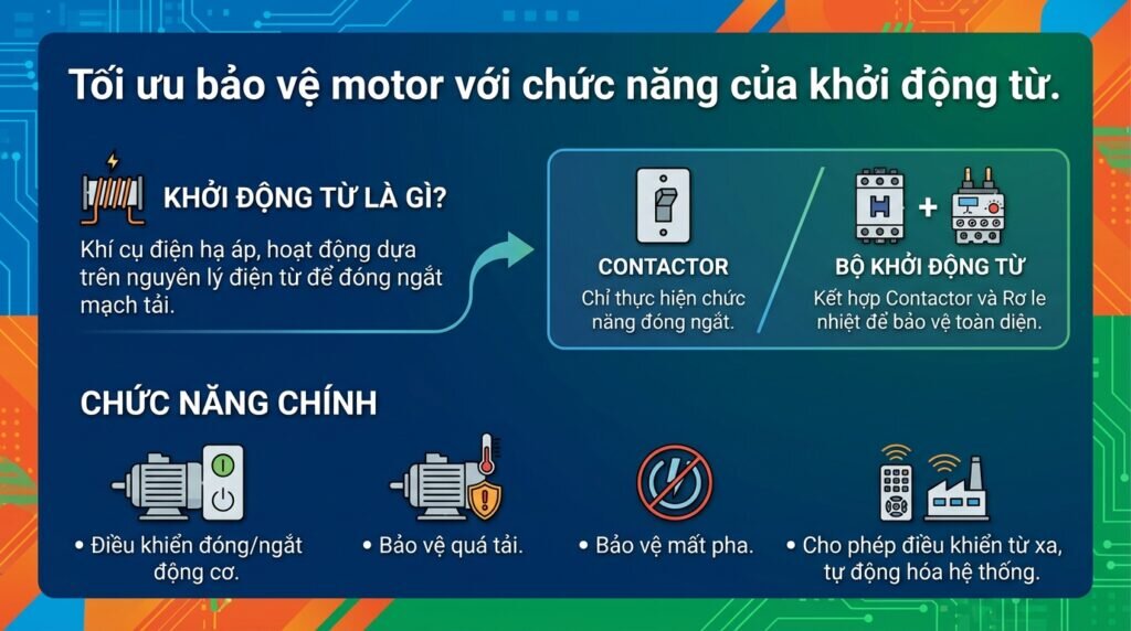 Tối ưu bảo vệ motor với chức năng của khởi động từ.