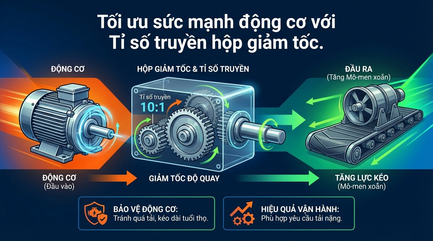 Tối ưu sức mạnh động cơ với Tỉ số truyền hộp giảm tốc.