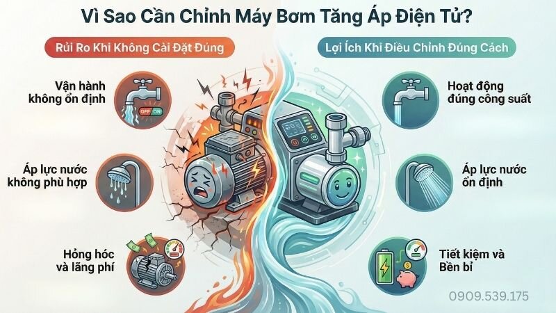 Vì sao cần chỉnh máy bơm tăng áp điện tử.