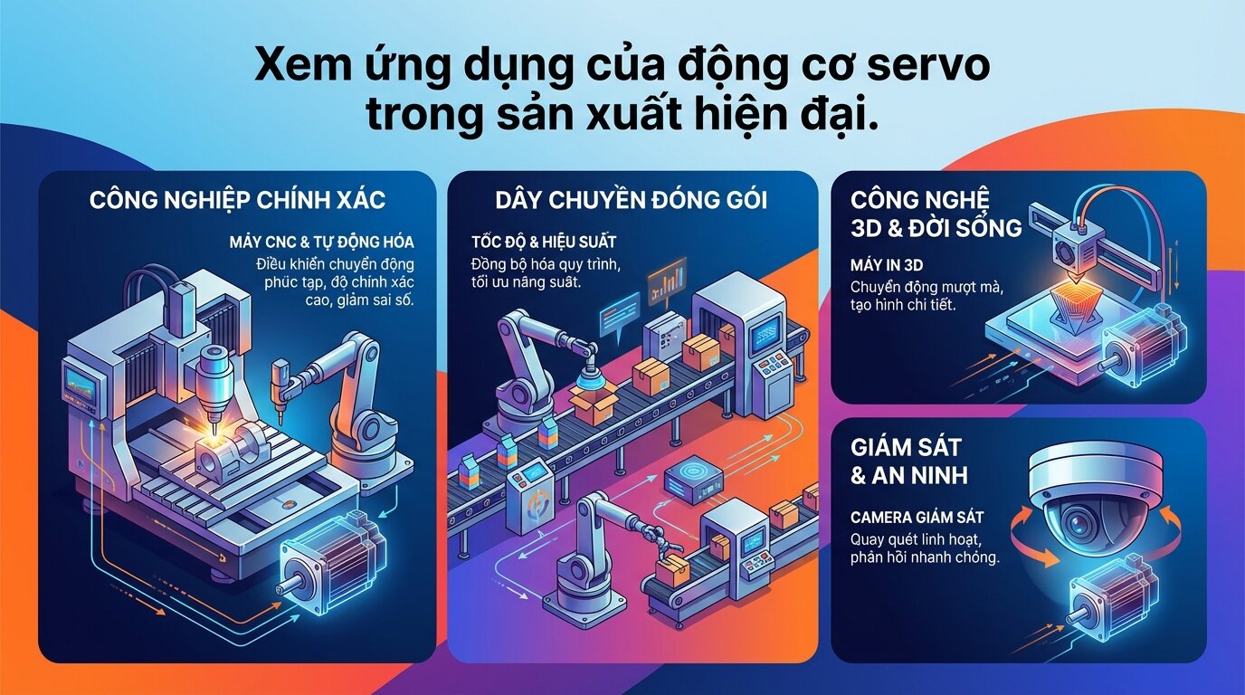 Xem ứng dụng của động cơ servo trong sản xuất hiện đại.