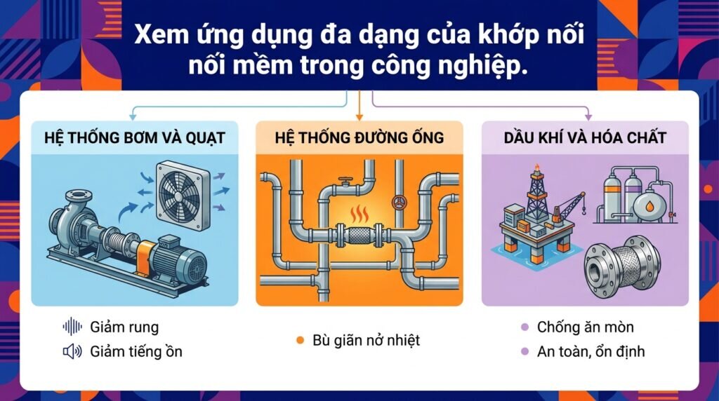 Xem ứng dụng đa dạng của khớp nối mềm trong công nghiệp.