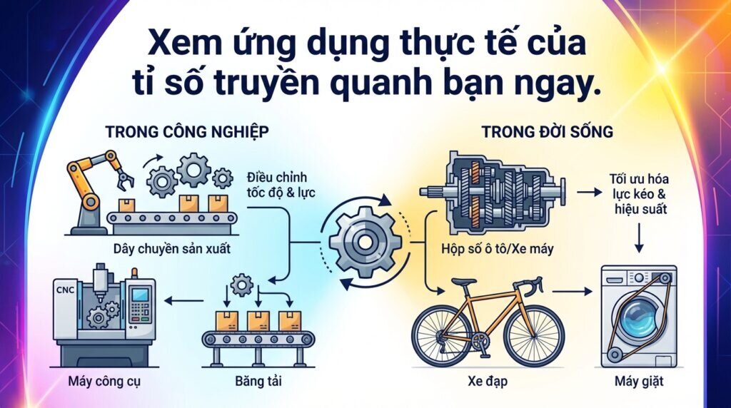 Xem ứng dụng thực tế của tỉ số truyền quanh bạn ngay.