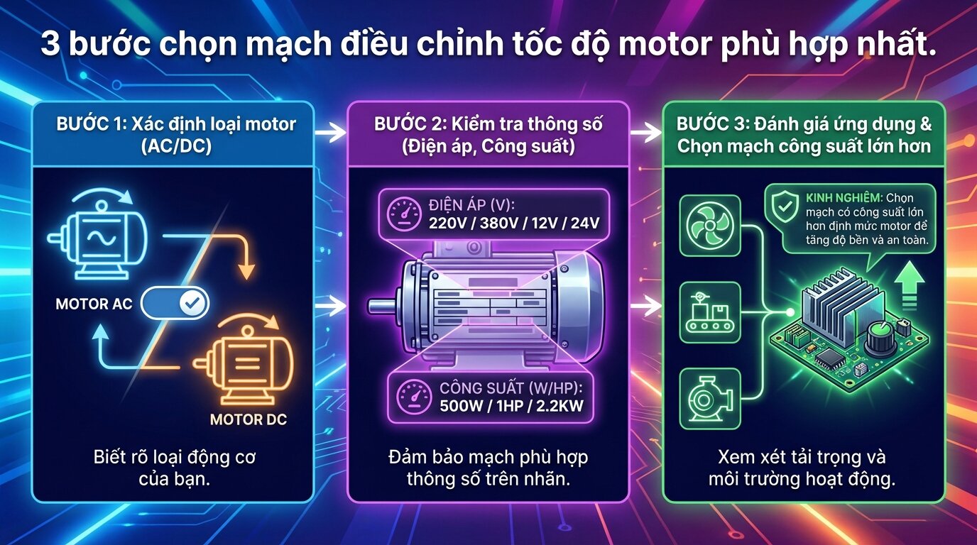 3 bước chọn mạch điều chỉnh tốc độ motor phù hợp nhất.