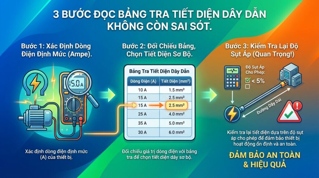 3 bước đọc bảng tra tiết diện dây dẫn không còn sai sót.