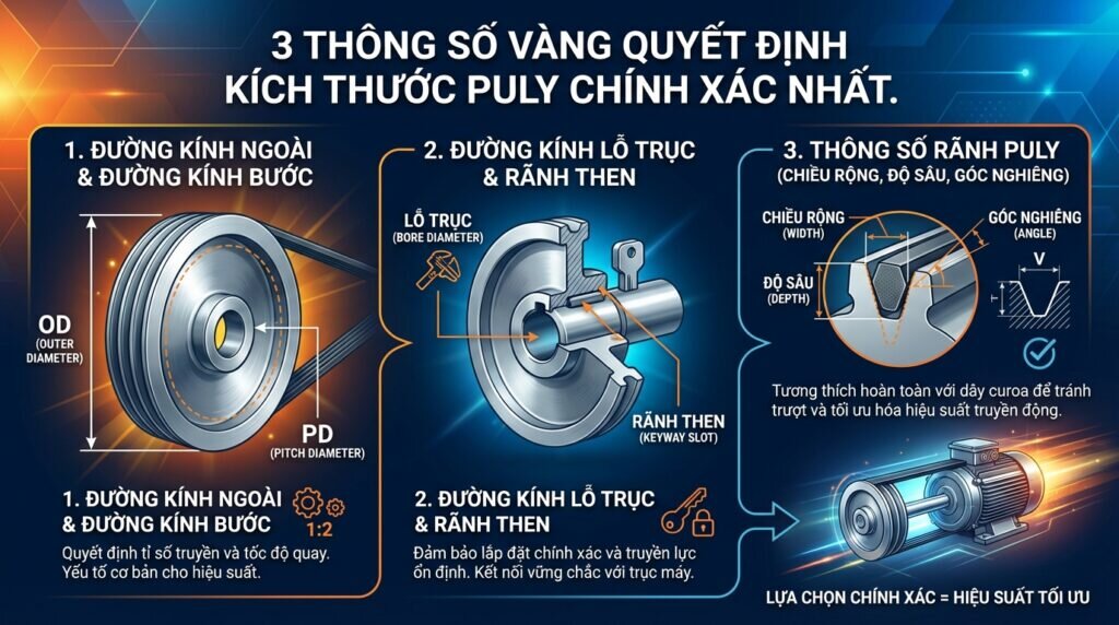 3 thông số vàng quyết định kích thước puly chính xác nhất.