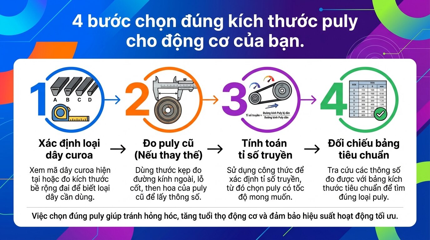 4 steps to choosing the right pulley size for your motor.