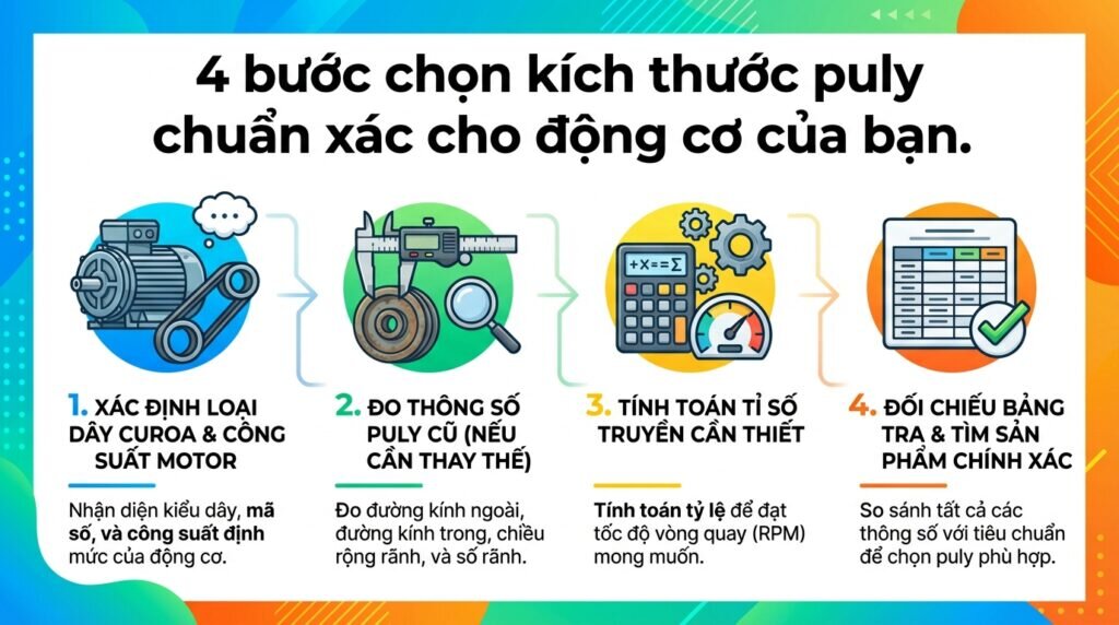 4 bước chọn kích thước puly chuẩn xác cho động cơ của bạn.