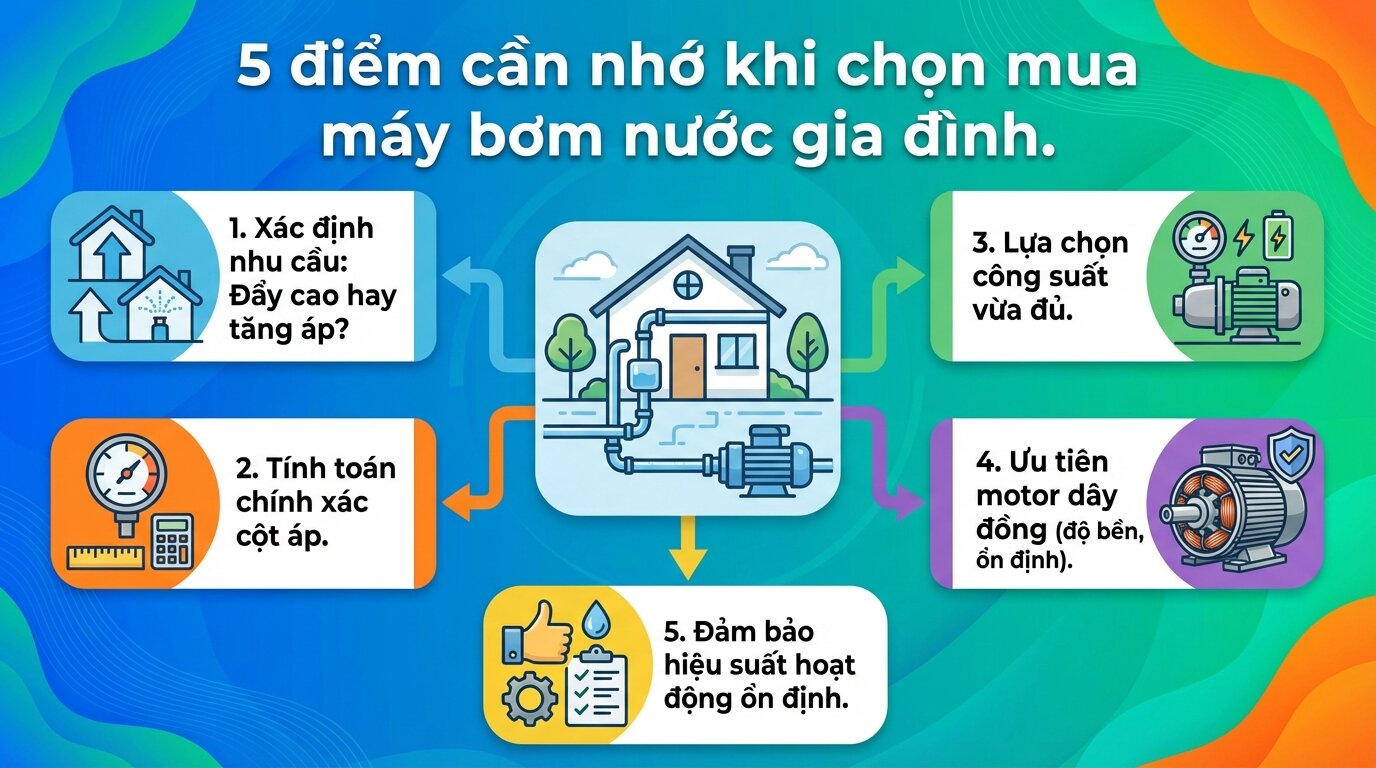 5 điểm cần nhớ khi chọn mua máy bơm nước gia đình.