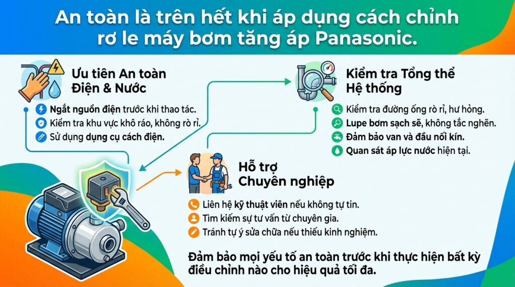An toàn là trên hết khi áp dụng cách chỉnh rơ le máy bơm tăng áp Panasonic.