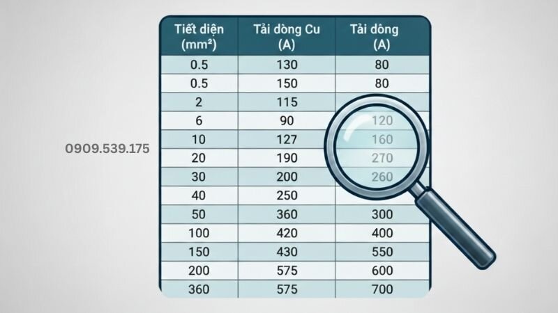 Bảng tra tiết diện dây dẫn giúp chọn đúng kích thước dây điện, đảm bảo an toàn và tải điện ổn định.
