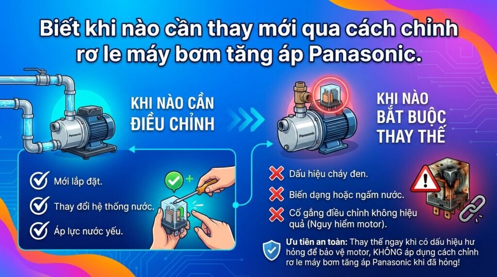 Biết khi nào cần thay mới qua cách chỉnh rơ le máy bơm tăng áp Panasonic.