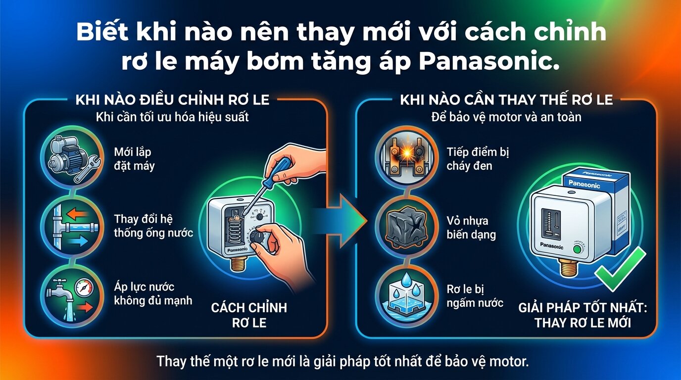 Biết khi nào nên thay mới với cách chỉnh rơ le máy bơm tăng áp Panasonic.