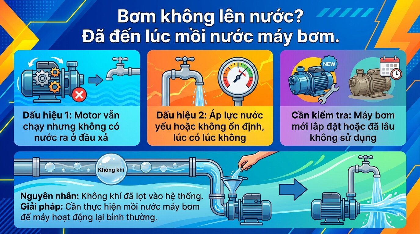 Bơm không lên nước? Đã đến lúc mồi nước máy bơm.