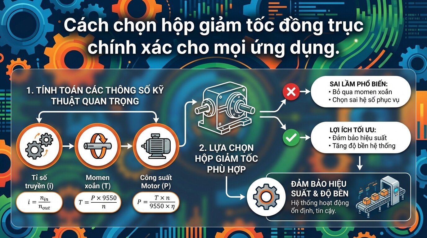 Cách chọn hộp giảm tốc đồng trục chính xác cho mọi ứng dụng.