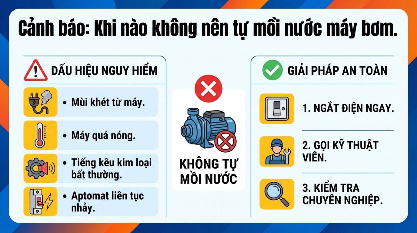 Cảnh báo: Khi nào không nên tự mồi nước máy bơm.