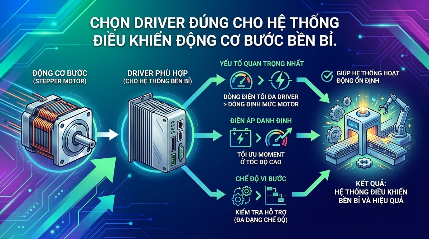 Chọn driver đúng cho hệ thống điều khiển động cơ bước bền bỉ.