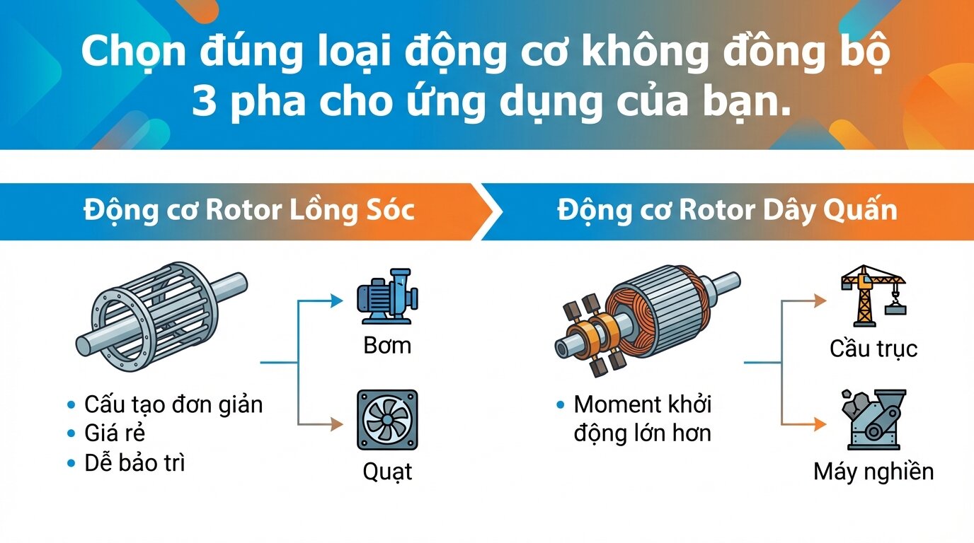 Chọn đúng loại động cơ không đồng bộ 3 pha cho ứng dụng của bạn.