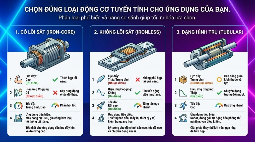 Chọn đúng loại động cơ tuyến tính cho ứng dụng của bạn.