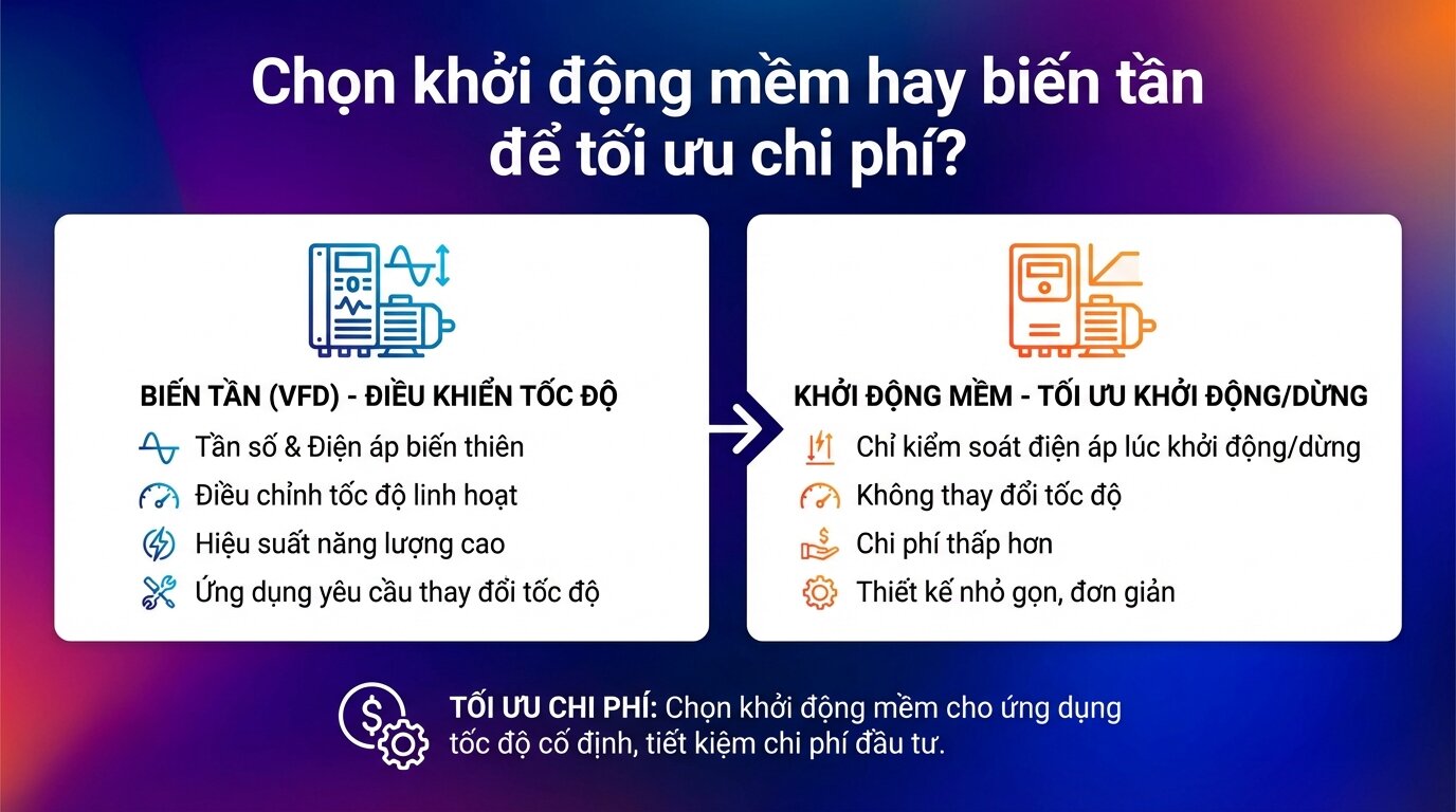 Chọn khởi động mềm hay biến tần để tối ưu chi phí?