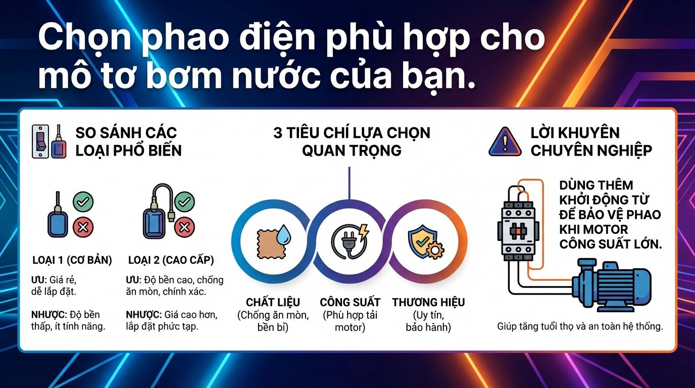 Chọn phao điện phù hợp cho mô tơ bơm nước của bạn.