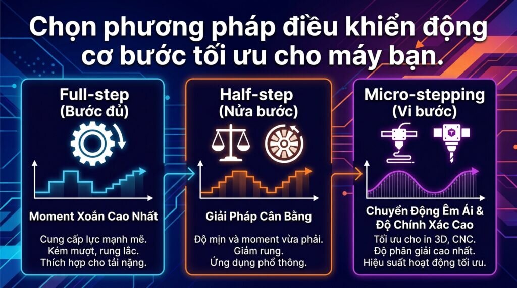 Chọn phương pháp điều khiển động cơ bước tối ưu cho máy bạn.