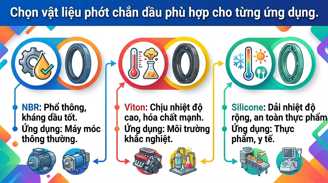 Chọn vật liệu phớt chắn dầu phù hợp cho từng ứng dụng.