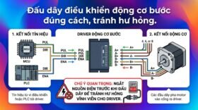 Đấu dây điều khiển động cơ bước đúng cách, tránh hư hỏng.